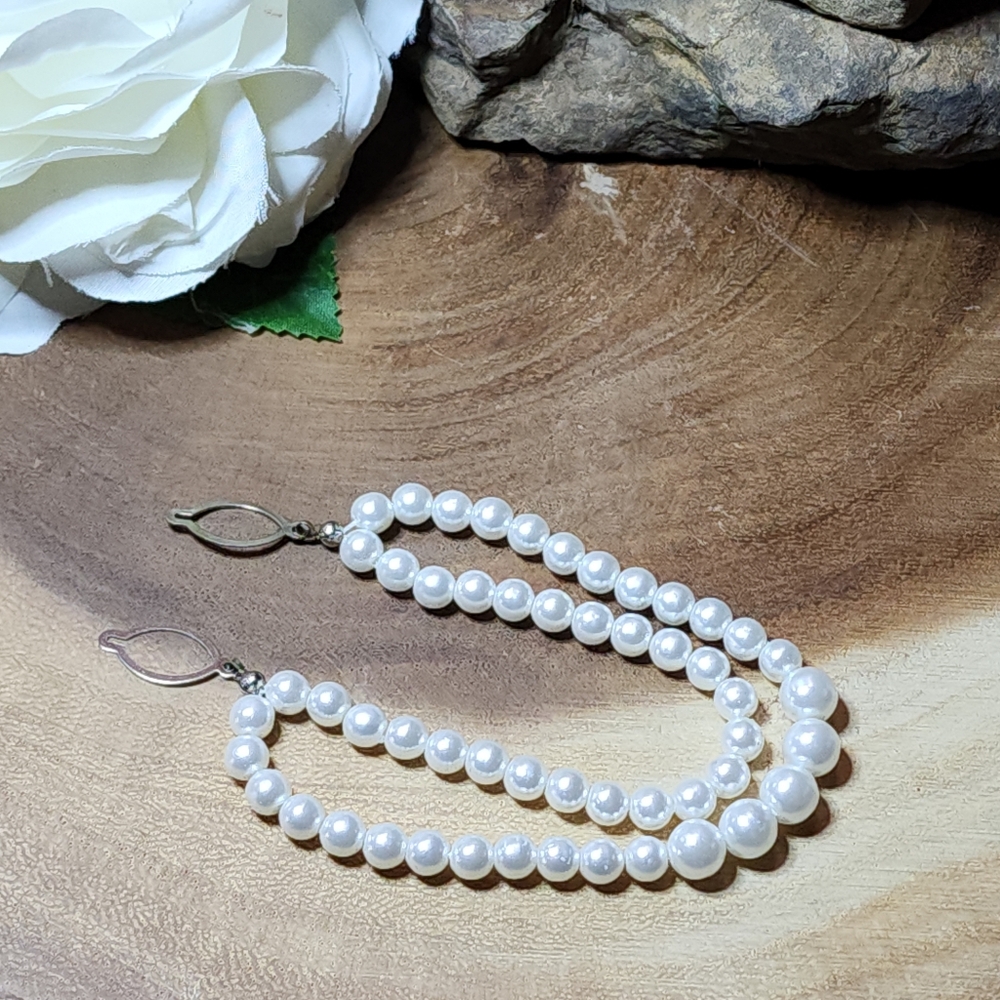 Vintage 2 Strand Collar Button Necklace In White Faux Graduated Pearls